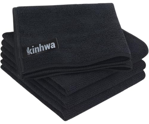 KinHwa Barista Tuch Spüllappen waschbar Mikrofaser schwarz 4 Stück | Spültücher-fusselfrei streifenfrei, saugstark, schnell trocknend, langlebig, 30x30 cm, für Kaffeemaschine Siebträger