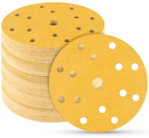 STEBRUAM 50 piezas Discos de Lija 150mm de Papeles de Lija 100 Grano 15 agujeros Ideal para 6 Pulgadas Lijadora Excéntrica y Lijadora Orbita
