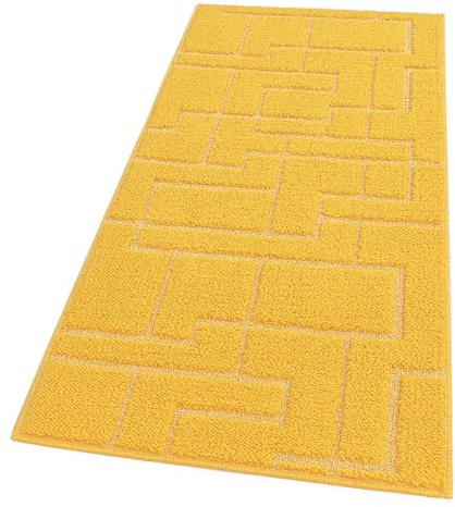Tapis de cuisine 3D couleur unie, design géométrique moderne, absorbant, antidérapant, 50 x 80 cm, jaune