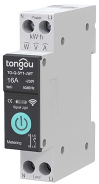 Interrupteur sans fil Wifi Tuya,1P 10A 16A 20A 25A 32A 40A 50A 63A DIY Interrupteur Intelligent TUYA/Smart Life APP Remote Contrôle, Commande Vocale et Timmer, WiFi Smart Switch avec Mesure (16A)
