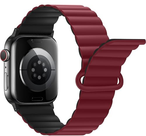 Anlinser Kompatibel mit Apple Watch Armband 49/46/45/44/42/41/40/38mm, Doppelseitiges Wendbares mit Loop Magnetic Ersatzband für iWatch Ultra 3-1 Serie 11/10/9/8/7-1 SE (49/46/45/44/42,Rot/Schwarz)