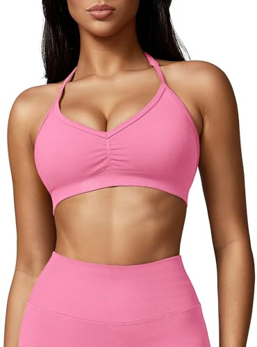 ZAAYO Reggiseno da palestra donna imbottito crossback fitness sport bra rimovibile coppa imbottita yoga top maglieria senza cuciture abbigliamento sportivo, Rosa chiaro., M