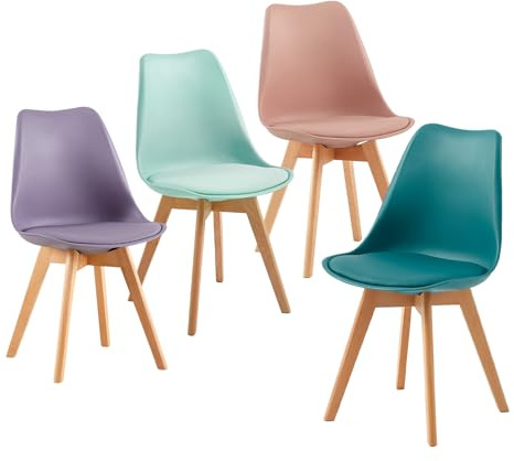 EGGREE Lot de 4 Chaises Salle à Manger Scandinaves SGS Tested, Rembourrée de Cuisine,de Bureau avec Pieds en Bois de Hêtre Massif, Chaise Professionnell Rose fumé,Turquoise,Vert Menthe,Gris Pourpre