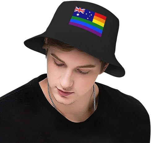 Oudrspo Fischerhut mit Regenbogenflagge von Australien für Herren und Damen, Sonnenhut für den Strand, Reisen, lässiger Angelhut