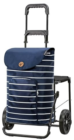 Andersen Einkaufstrolley - klappbar - 47 Liter - Mit Klappsitz bis 120 kg - höhenverstellbar - belastbar 50 kg - Stahlgestell - Trolley - Komfort Shopper Mia blau