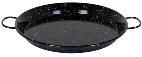 Tradineur - Poêle à paella valencienne émaillée, fabriquée en Espagne, compatible avec gaz, vitrocéramique, cuisinière électrique et lave-vaisselle (noir, Ø 40 cm)