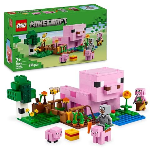 LEGO Minecraft La Casa del Maialino Giocattolo - Set di Costruzioni che Include una Figura Eroe, un Mob, una Fattoria e un Bioma della Foresta - Regalo per Gamer, Bambine e Bambini da 7 Anni - 21268