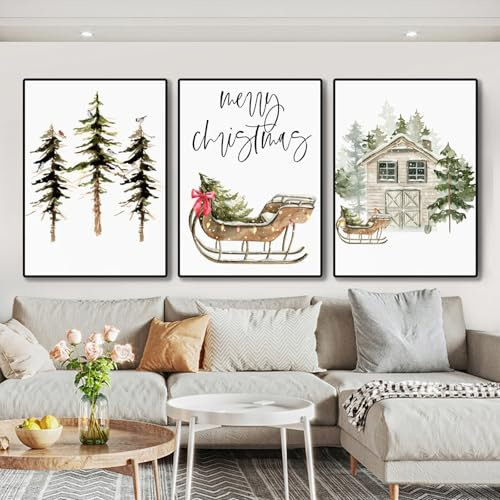 champracer 3er Weihnachts-Poster Set, Winter Bilder, Elch, Holzhaus, Modern Wanddeko für Wandbilder Wohnzimmer Schlafzimmer Küche Esszimmer und Badezimmer, Ohne Rahmen (21x30 cm,Elch)