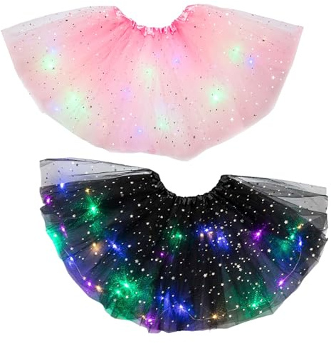 Tütü Rock 2pcs Ballett Rock Damen Minirock mit LED Lichter Tüllrock Rosa Tüllrock Damen LED Tütü Erwachsene Suitable for Christmas Party Neon Party School Dance Performance Ballet（Black + Pink
