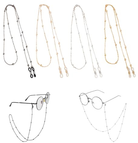 UEIOAVL Brillenbänder & -ketten für Damen 4er-Pack Damen-Brillenketten, Brillenketten, Sonnenbrillen-Brillenbandketten, elegante Brillengestelle (Gold, Silber, Schwarz, Roségold)