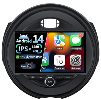 Android 14 Radio Coche 2 DIN 9 Pulgadas HD Pantalla Táctil para BMW Mini 2014-2020 con Bluetooth GPS Navi WiFi FM Radio Carplay Inalámbrico/Android Auto Control del Volante(W-3(4G+32G))