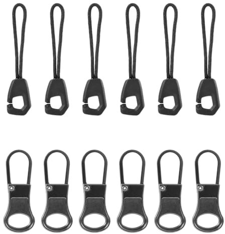 12pz Cerniera Tira Sostituzione, Tirante per Cerniera Lampo Staccabile Metallo Zipper Pull Cordino Cerniera Maniglia di Riparazione per Bagagli Abbigliamento Zaini Giacche Pantaloni
