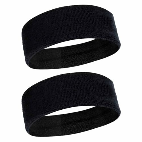 Elastic Sports Headband 2Pack Unisex High Absorption Sweat Band Hair Band for Running, Fitness, Tennis & Outdoor Activities