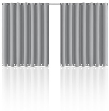 YedZen Outdoor Vorhang H213x B254cm, 1er Wasserdicht Wetterfest Outdoorvorhänge Gardinen mit Ösen, Hellgrau Sonnenschutz Vorhänge für Pergola Draußen Balkon Aussen Terrasse Pavillon