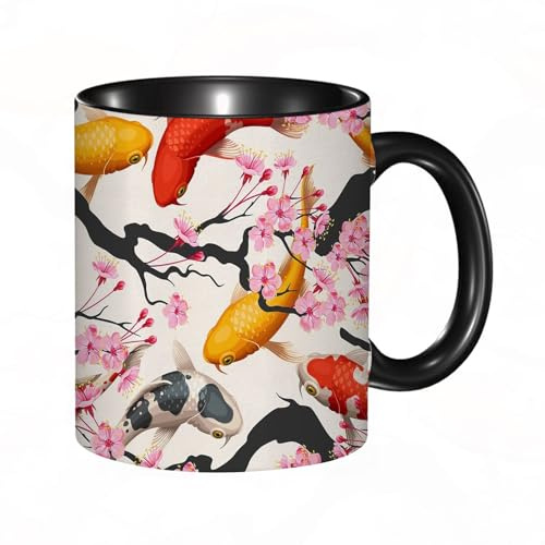 reyawdf Taza Original Personalizada,Japonés Sakura Exotic Koi Fish Cherry Blossom,ilustraciones,330ml, Cerámica, Regalo Creativo para Café, Té, Regalo de Cumpleaños y Navidad - Apta para Lavavajillas