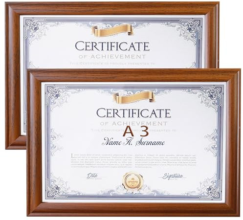 Houstimi Bilderrahmen A3 Holz Braun Zertifikat Rahmen 2er-Pack 29,7x42 cm Dokumentenrahmen Picture Frame A3 Fotorahmen Bio-Acrylglas Posterrahmen Foto Display