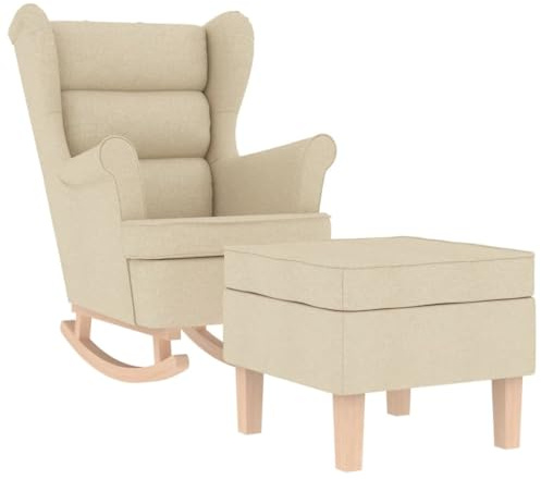 vidaXL Sillón Mecedora con Taburete Tela Color Crema, Silla, Silla de salón, sillón de Relax, sillón, sillón de salón, balancín, Silla de Relax