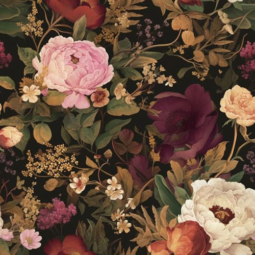 Papel pintado autoadhesivo Negro oscuro rosa floralFlores de peonía con motivos florales de ciruela Papel tapiz adhesivo Papel tapiz apto para inquilinos envoltura de vinilo para sala de estar para