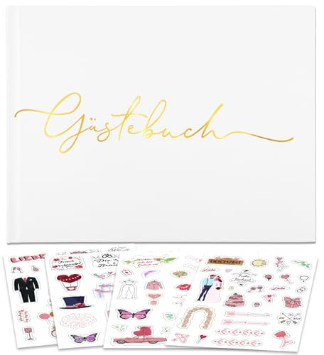 viallolipa Gästebuch Hochzeit, Sticker Hochzeit Gästebuch, 200 Seiten Hochzeitsgästebuch+ 97 Einzigartige Sticker Hochzeit in Deutsch und Englisch, Hochzeitsbuch, Hochzeitsalbum für Erinnerungen