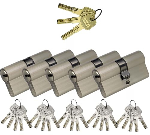 SEPOX 5 Pack 60mm(30/30) Euro Double Lock Cylinder, Master Key System, Brushed Nickel, Alloy Casing High-Security 6-Pin Brass Cylinder Plug, for Front Door, Office & Airbnb Key Management