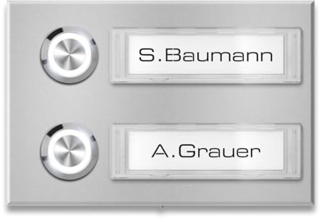 Metzler Aufputz Mehrfamilien-Klingel in Graualuminium - Austauschbare Namensschilder - Pulverbeschichtet in Graualuminium - Aufputz-Montage inkl. Befestigung - Wählbare Namensschild-Beleuchtung