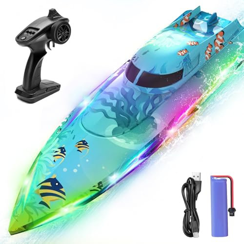 suangrc 918 RC-Boot, ferngesteuertes Boot für Kinder, RC-Boote für Schwimmbäder, Spielzeugboote mit LED-Leuchten, Bootsspielzeug für Erwachsene, Spielzeuggeschenk für Jungen