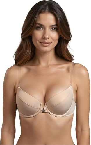 VIVISENCE Femme Soutien Gorge Bretelle Transparent Push Up Invivsible Soutien-Gorge Dos Nu Amovibles Bretelles