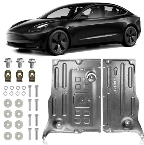 High-Strength Steel Underbody Motor Skid Plate - Front Guard Splash Shield Cover for Tesla Model 3 (2017-2025) & Model Y (2020-2025), 2-Piece Design, Fits Under Front Drive Motor & Oil Filter