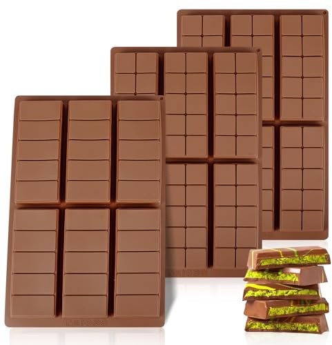 Ninsula Chocolate Molds 3P, Food Grade Chocolate Molds Silicone, Non-Stick Deep Large Chocolate Bar Mold for Dubai Pistachio, Candy, Snacks and Desserts
