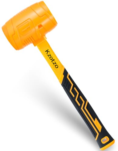 16oz Rubber Mallet Hammer, Fiberglass Handle, Rubber Mallet for Flooring, Tent Stakes, Woodworking, Camping, Soft Blow Tasks without Damage， 2025 upgraded seamless rubber hammer（yellow） (16OZ)
