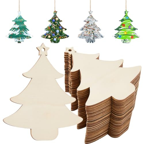 GORGECRAFT 24 st julgransprydnader i trä att måla 8,8 x 7,5 cm träskiva tomma utskärningar prydnader hängande utsmyckningar presentetiketter för gör-det-själv målning hantverk vinter julgran hängande