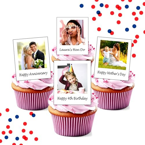 12 x Your Own Edible Polaroid Photo - Precut - Wafer or Icing - Birthday Wedding Anniversary Themed Celebration Cake Decorations for Cupcakes, Cookies, Brownies, Muffins & More!