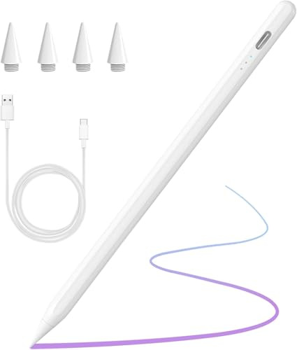 Lápiz táctil para Apple iPad 2018-2025,Carga Rápida,Rechazo de Palma,Stylus Pencil Compatible con Apple iPad 11 A16/10/9/8/7/6,Air 5/4/3/M2/M3,Pro 12.9''/11''/M4,Mini 5/6