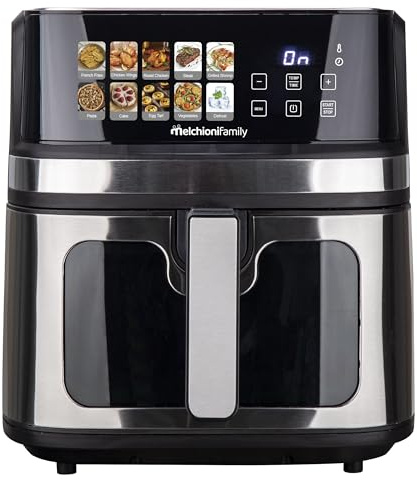 Friggitrice ad Aria 8 Litri Doppia Resistenza 2200 watt Gaia Plus Dimensione Elettronica Display Led a Colori 10 Programmi Timer 60 Minuti Vetro 118340044