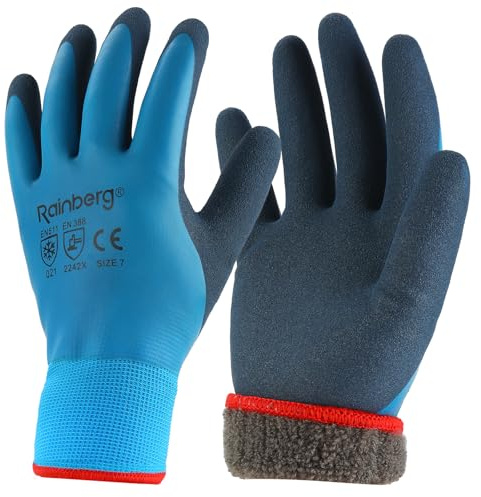 Rainberg 1 Pair Waterproof Thermal Winter Work Gloves, Fleece Liner Insulated Warm for Cold Weather, Safety Gloves with Superior Grip, Outdoor Gardening, Car Washing, Fishing, Multipurpose (Blue, S)