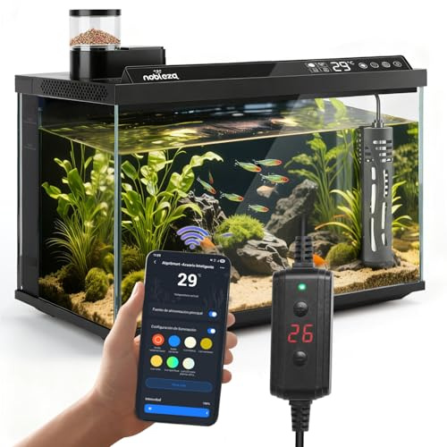 Nobleza Acuario Inteligente 30L con Calentador 50W – Control por App, Sistema de Triple Filtración, Alimentación Remota y Drenaje Automático de un Toque – Negro