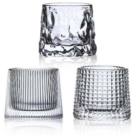 zingking Bicchieri da whisky di cristallo - Bicchieri da whisky premium 5OZ, bicchieri da rum in vetro, 3 bicchieri da whisky per bourbon, scotch, cocktail, cognac, rum (fondo piatto)