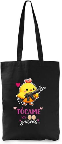 El Kraken Bolsa de Tela Tote Bag algodón orgánico grueso con mensaje gracioso, diseño original divertido, shopping de hombro 38x42 cm, fuelle, asas largas, tejido resistente 10 kg (Tócame los)