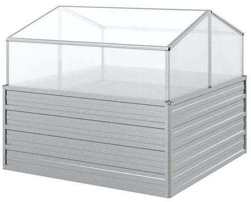 Trädgårdsbädd med växthus, 100 x 100 x 85 cm av galvaniserat stål – robust bädd för grönsaker och växter, perfekt för små trädgårdar och balkonger, väderbeständig och hållbar