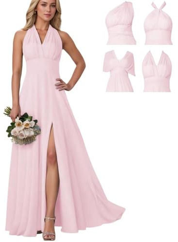 Vestido de dama de honor de princesa infinita, vestido convertible para graduación, vestido largo formal para fiesta de noche, ZMKI453, rosa, 40