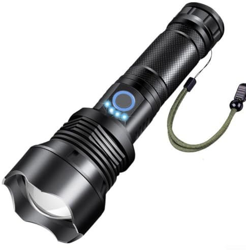 1 torcia elettrica + 1 batteria XHP70 torcia LED 3500LM Zoomable USB ricaricabile USB di ricarica display di alimentazione per campeggio per escursionismo XHP70 LED chip (A)