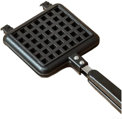 Zilimontt Máquina para hacer gofres, gofrera en forma de corazón con revestimiento antiadherente para una fácil liberación y limpieza, construcción de hierro fundido con mango de remache de aleación