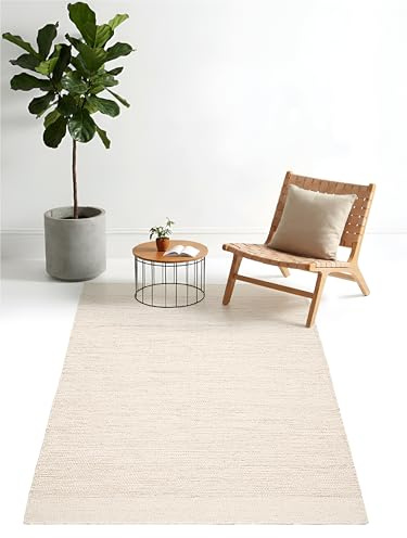 jaloom Wollteppich Lui Weiß 80x150 cm | Moderner Teppich für Wohnzimmer und Küche