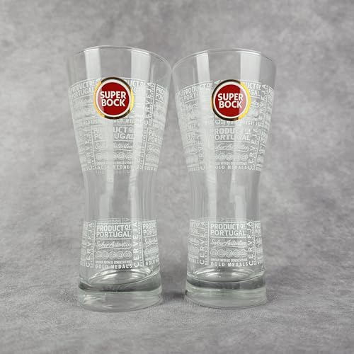 Sweet Little | Super Bock Half Pint Beer Glass | Nucleated | Official Merchandise | Comes with 2X Beer Drip Mats | 2 Glasses