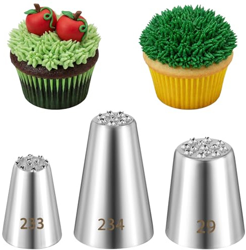 SHENLIU 3 stycken tårtdekorationsspetsar, spritstyllar av gräs, silver spritpip för spritspåse rostfritt stål spritstyllset återanvändbar sömlös spritpip för bakverk fondant verktyg