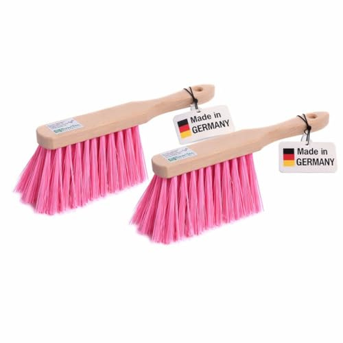 2 Profi Handfeger Pinke Lange Kunstfaser Borsten 28cm Lang Holzgriff Holz | 2er-Set, Pink-Star-Besn, Hochwertig, Langlebig, Robust, Für Draußen Garten Werkstatt Haus und Hof
