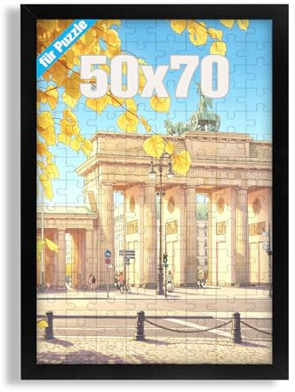 Lindahandel Bilderrahmen 50x70 Schwarz, Puzzle Rahmen 50x70 für 1000 Teile, 50 x 70 cm Posterrahmen aus MDF mit Acrylglas, Bilderrahmen Groß für Poster, Fotos & Wanddeko