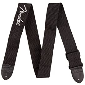 Fender Correa para Guitarra, Poliéster con Logo Gris, Ajustable 33”-53”, Negro