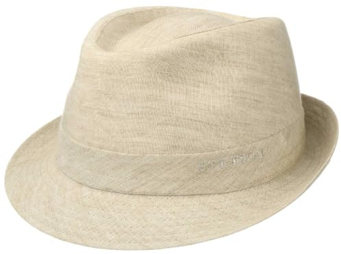 Stetson Chapeau Geneva Trilby en Lin Femme/Homme - Made in Italy Tissu D'Ete de Soleil avec Doublure Ete Printemps-ete - 59 cm Beige