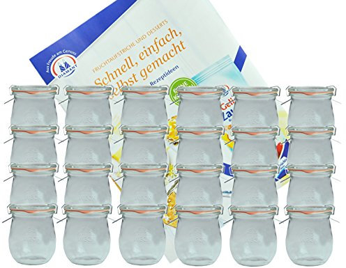MamboCat 24er Set Weckgläser 220 ml Tulpenform mit Deckel Einkochring Klammern I Original Weck Tulpenglas I Einweckgläser für Obst Gemüse uvm I inkl. Diamant-Zucker Gelierzauber Rezeptheft